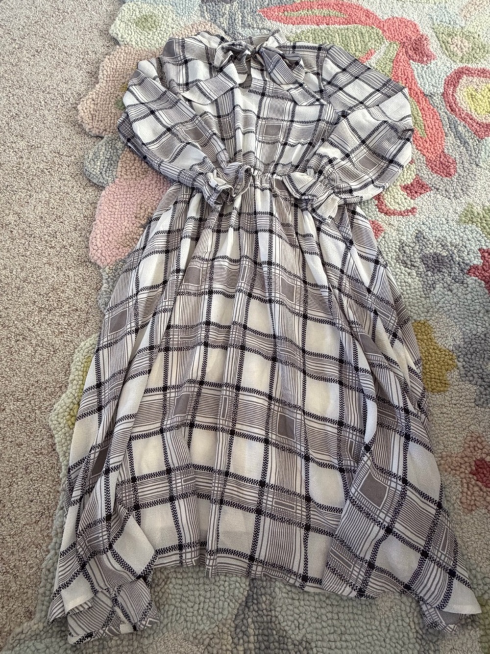 Madeline Cream and Black Plaid Long Sleeve Dress